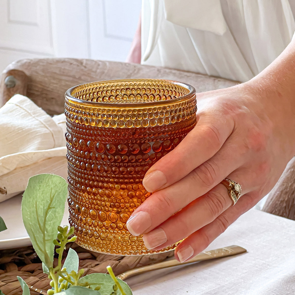 10 oz. Textured Hobnail Beaded Clear Rocks Drinking Glasses (Set of 6)