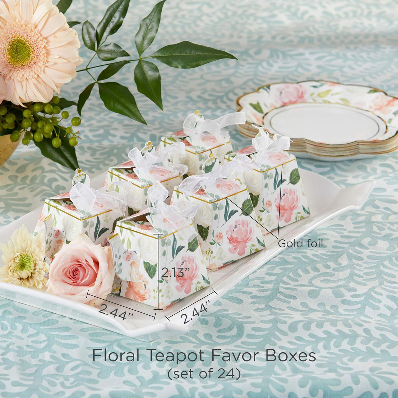 Floral Teapot Favor Box (Set of 24)