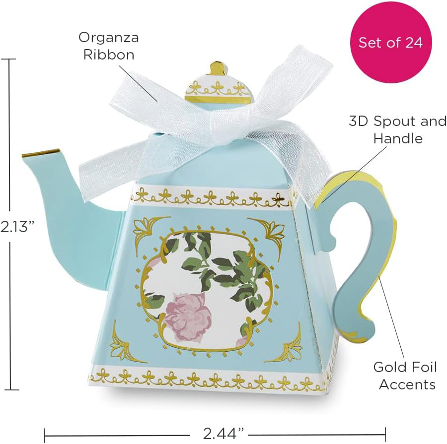 Blue Tea Time Whimsy Teapot Favor Box (Set of 24)