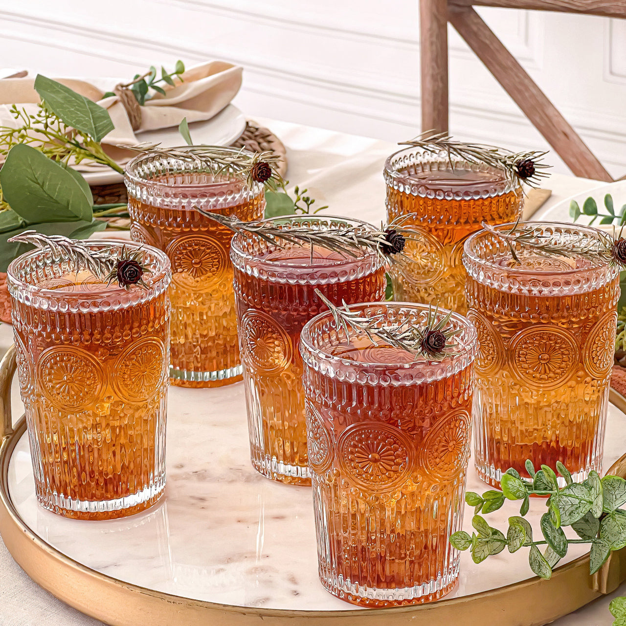 10 oz. Textured Beaded Rose Gold Old Fashion Drinking Glasses (Set of