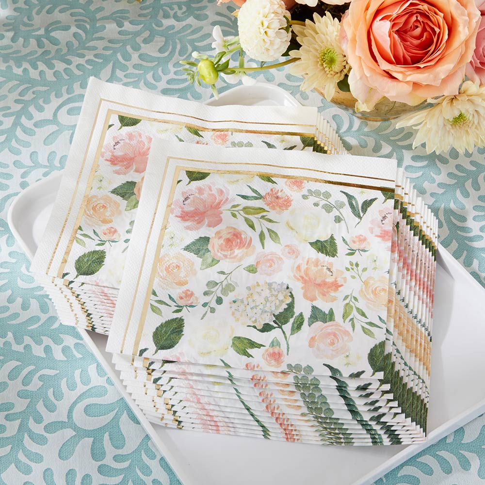 Peach and pink floral Paper Napkins For Crafting. Luncheon size.