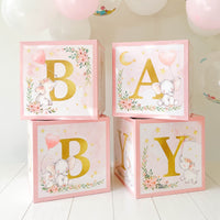 Pink Elephant Baby Shower Block Box (Set of 4) - Alternate Image 2 | My Wedding Favors