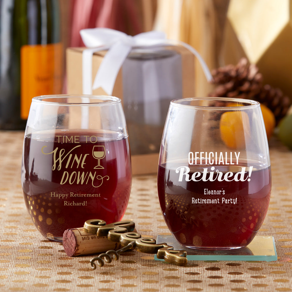 Way To Celebrate! BRIDE and GROOM Stemless Clear and Gold Glass