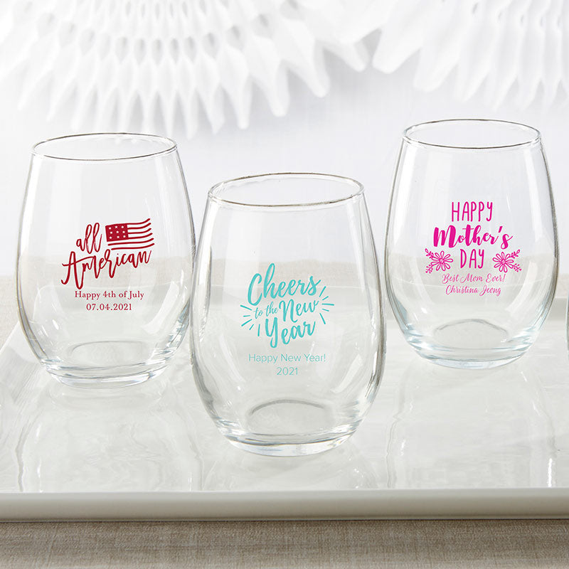 Personalized 19 oz. Contemporary Stemless Wine Glasses (Set of 4)