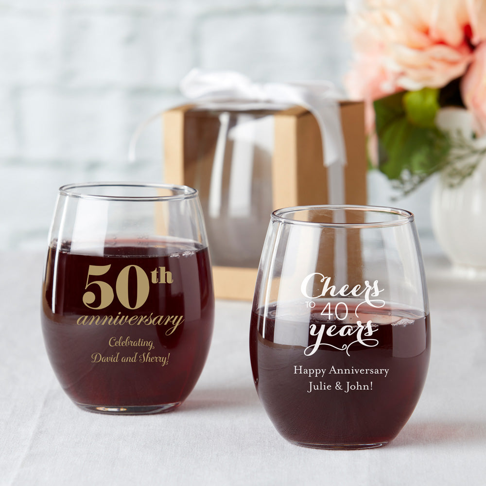 Personalized Wedding Glasses Set of 6 Stemless Wine Glass 