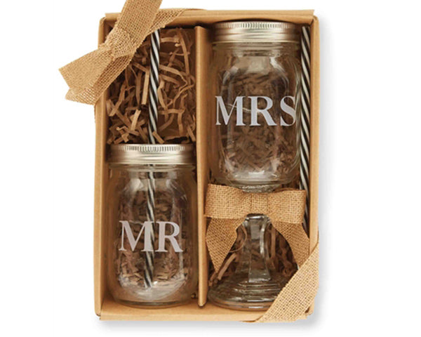 Mr & Mrs Mason Jar Toasting Glasses