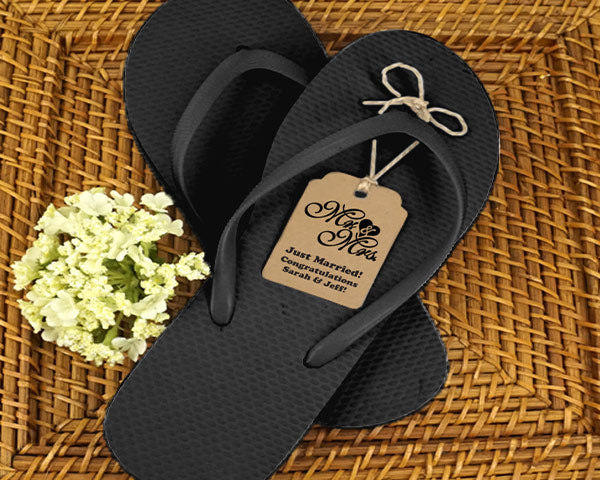 Wedding Flip Flops w/Personalized Tag (Black or White Available)