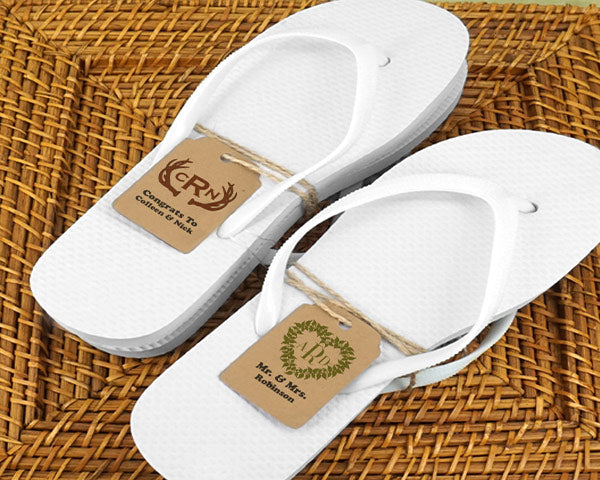 Wedding Flip Flops w/Personalized Tag (Black or White Available) MWF